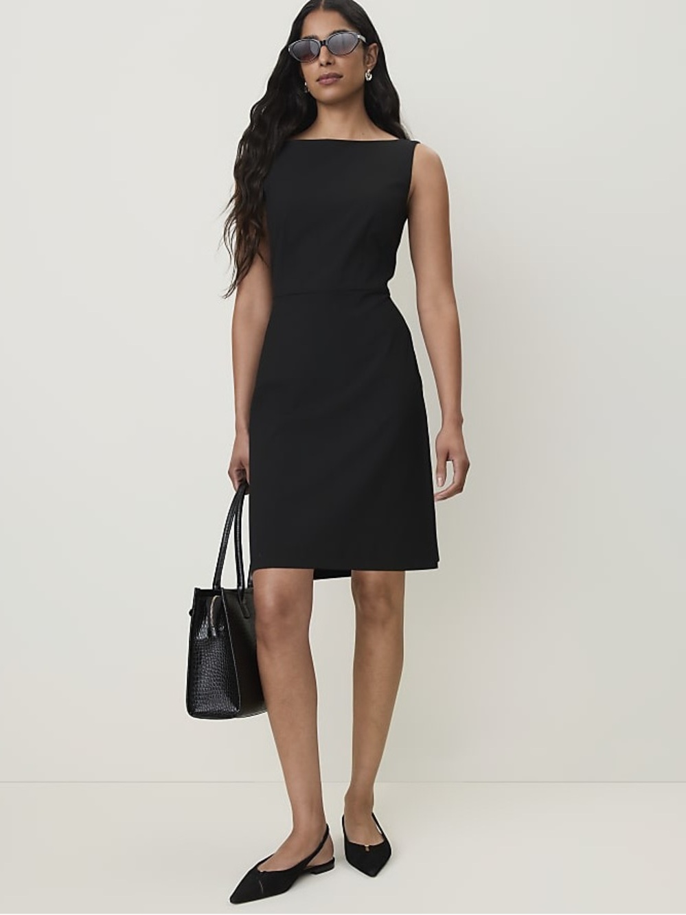 Ann Taylor Black Sleeveless Boatneck Sheath Dress